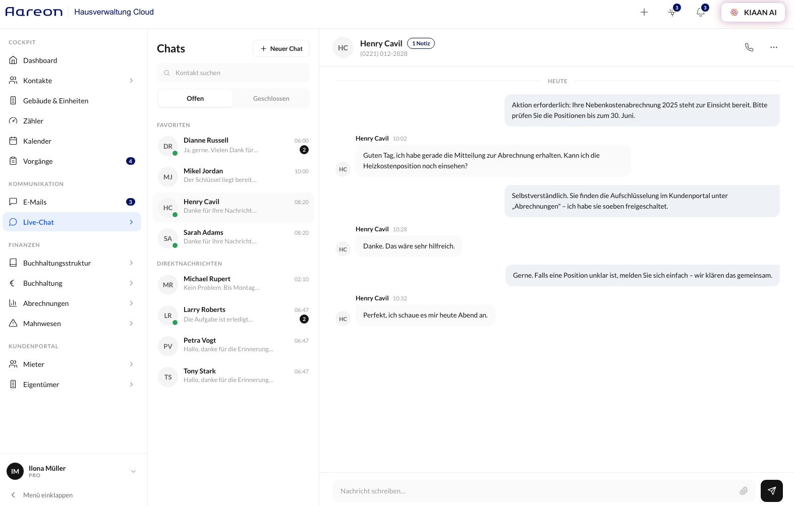 Live-Chat mit Mietern