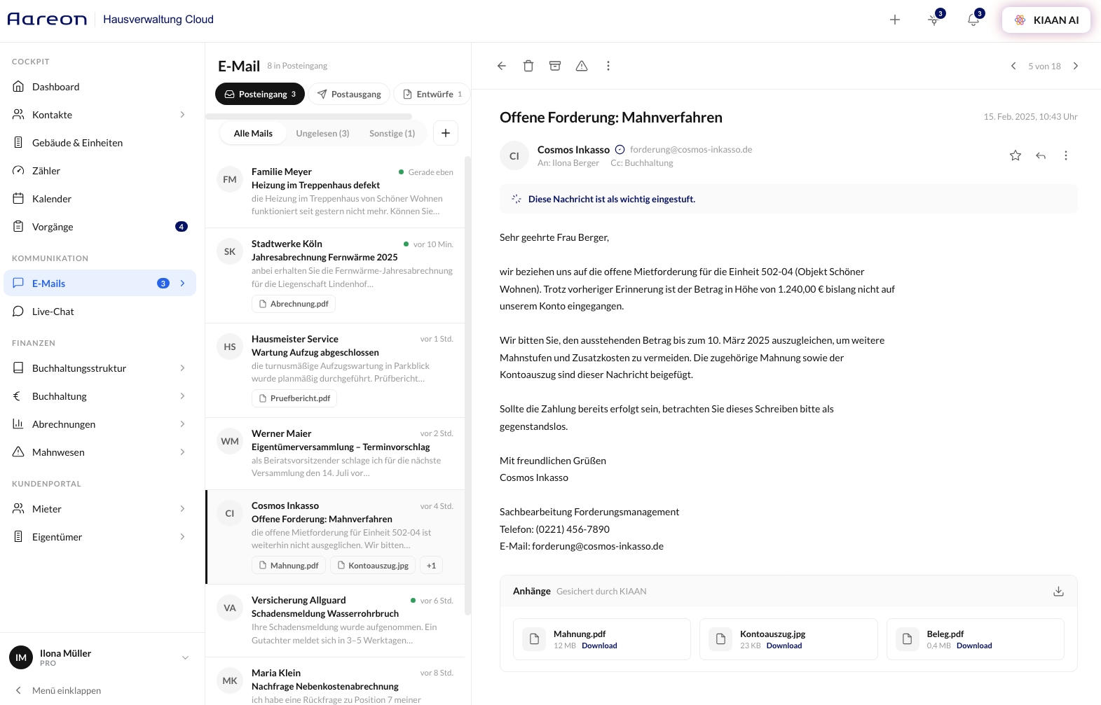 Mahnverfahren-E-Mail im Posteingang