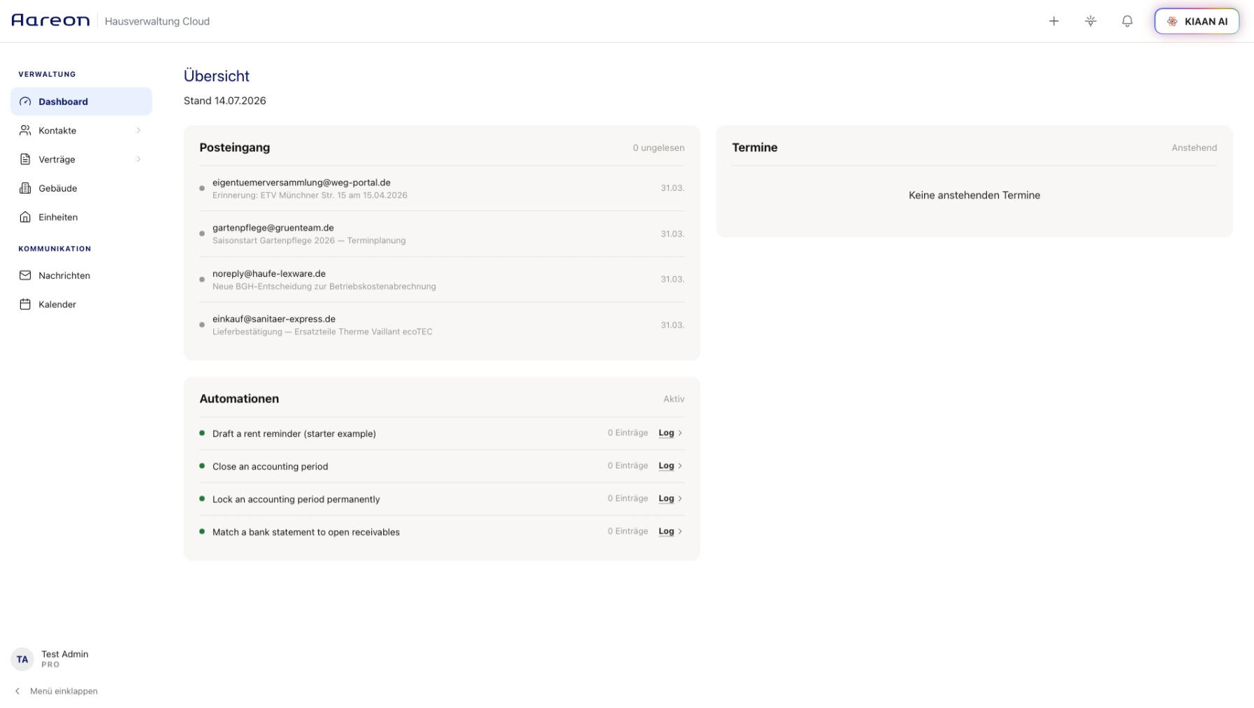Dashboard der Aareon Hausverwaltung Cloud
