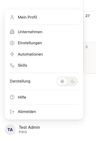 Profilmenü mit Dunkelmodus-Umschalter